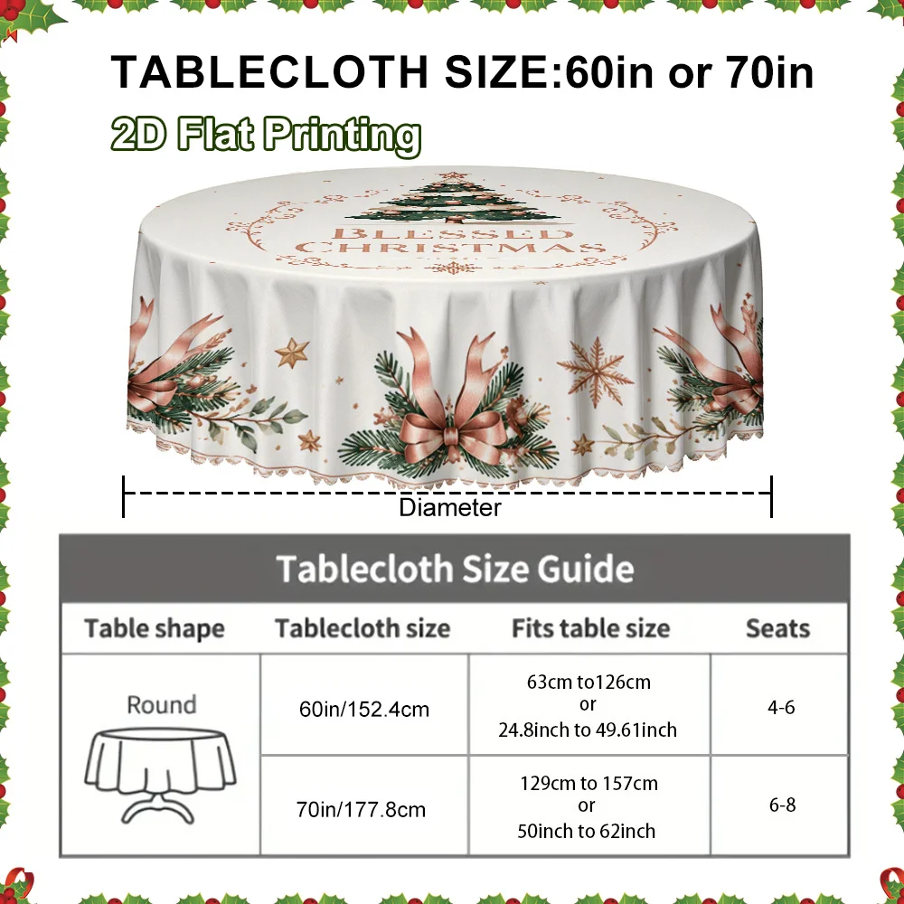1Pc 2D Flat Blessed Christmas Tree Snowflake Wreath Tablecloth, Christmas Gift, Suitable for Table Decoration, Dining Room