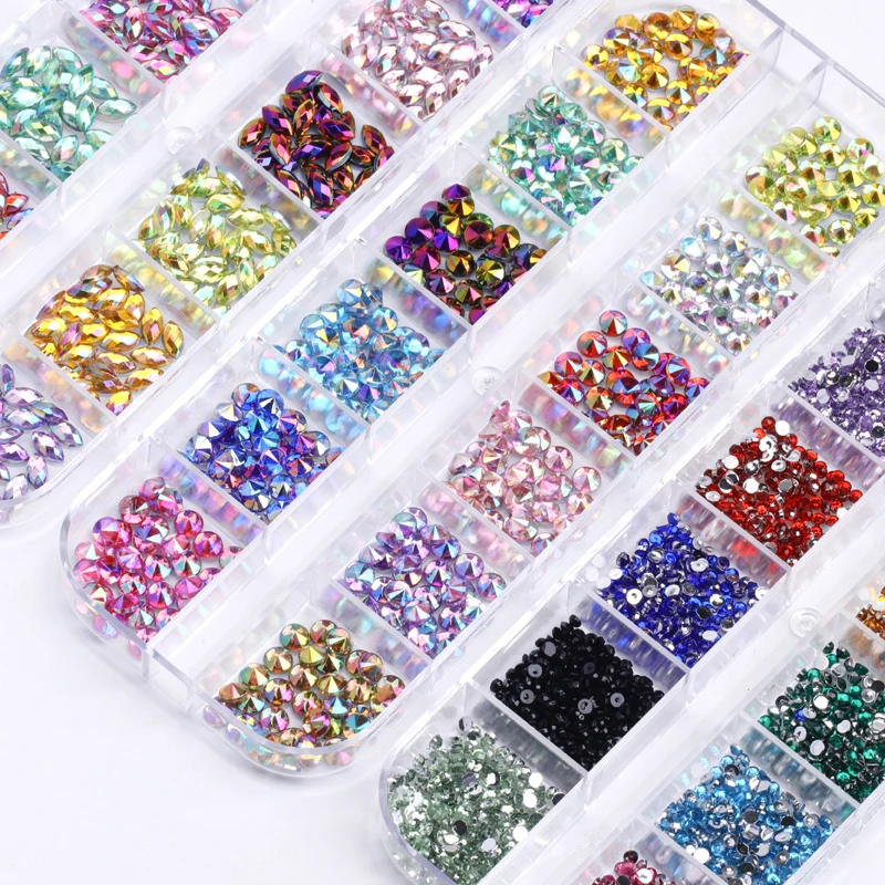 12 Gürtel Acryl Nail Art Dekoration Lagerung liefert Nagel Strass Bulk Flatback Strass Nagel Schmuck Charms Set Hotfix