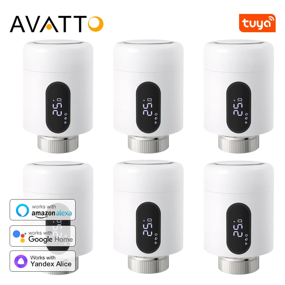 AVATTO TUYA 1-6 pièces Zigbee TRV vanne de radiateur thermostatique vanne thermostatique intelligente contrôle de température pour Alexa Google Home