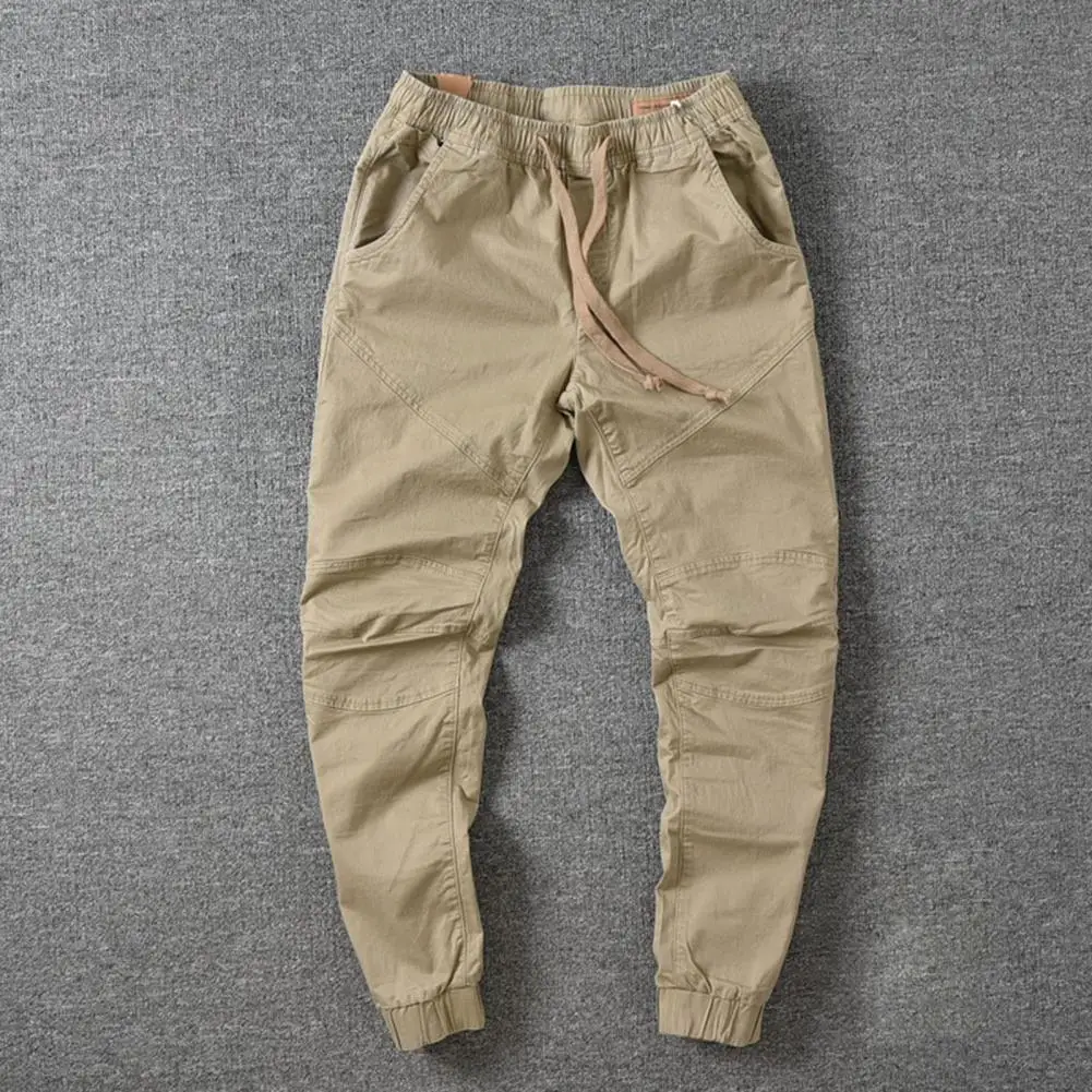 Men\'s Jeans/Pants High Waist Cargo Pants Solid Color Drawstring Casual Vintage Cropped Trousers Social Clothing for Daily Wear