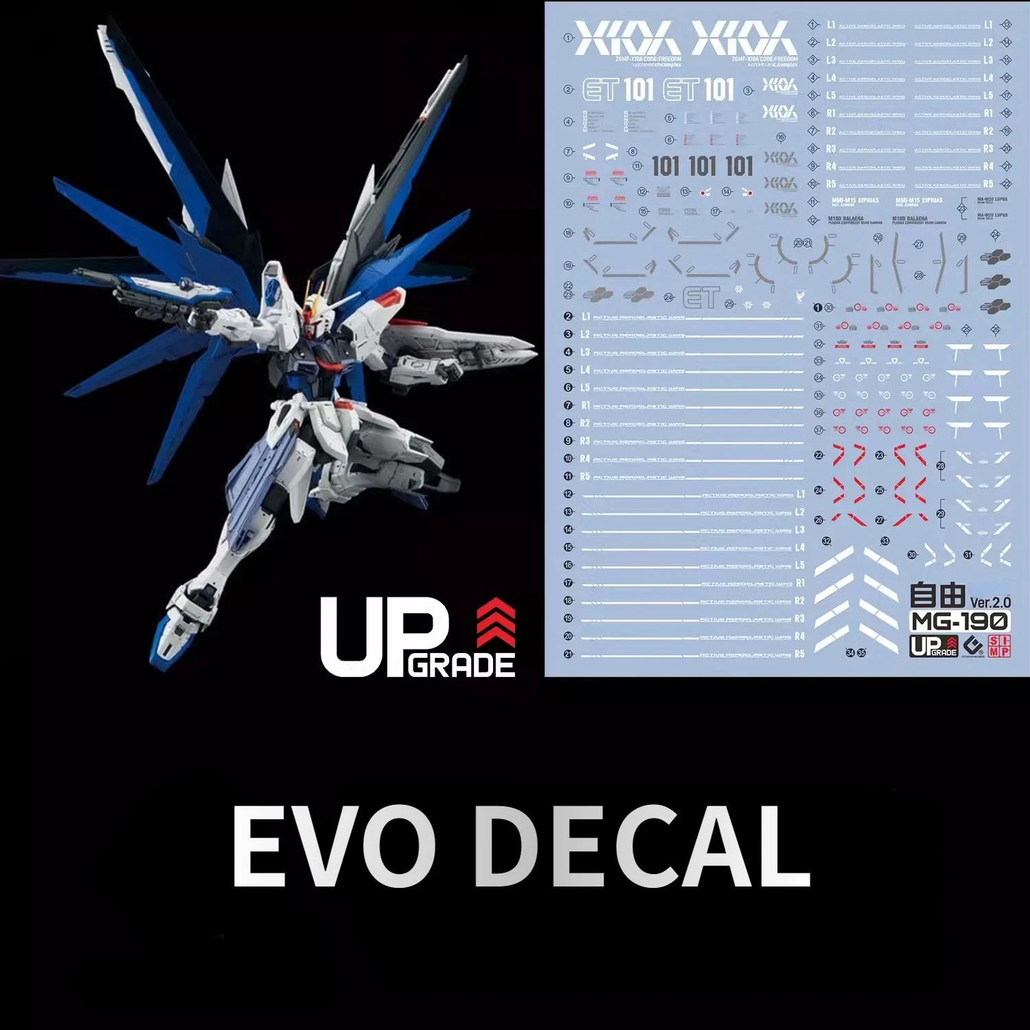 EVO MG-190 Fluorescent Water Transfer Decals Fit 1/100 MG ZGMF-X10A Freedom Ver.2.0 Assembly Model DIY Decor Stickers