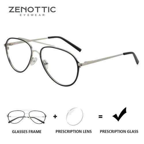 Imagen 1 del producto ZENOTTIC (talla XL) gafas graduadas progresivas de aviador gafas de miopía de Metal de alta calidad gafas ópticas de piloto para hombres