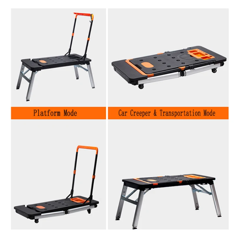 

7-In-1 Multifunctional Workbench DIY Woodworking Table Portable Folding Trolley with Wheels - Workshop Tool Outing Handcart