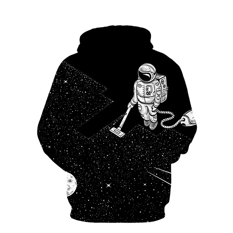 2021 Funny Design Hoody Astronaut Clean The Space 3D Sweatshirt Men/Women Long Sleeve Hooded Tracksuit Black Hoodies pullover