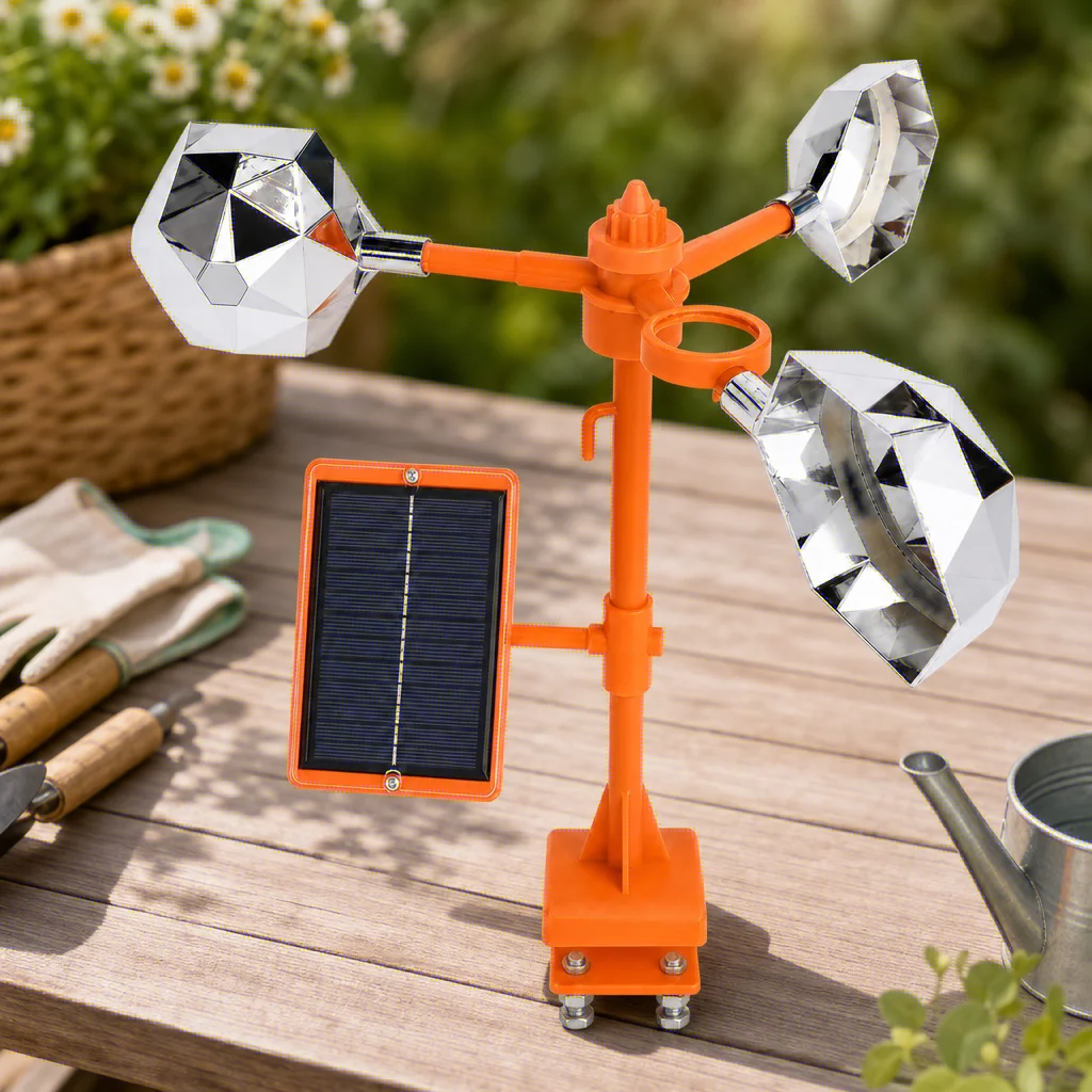HTMCK Solar Wind Powered 360 Rotating Bird Repeller with Reflective Flashing Sound for Yard Crops Protection