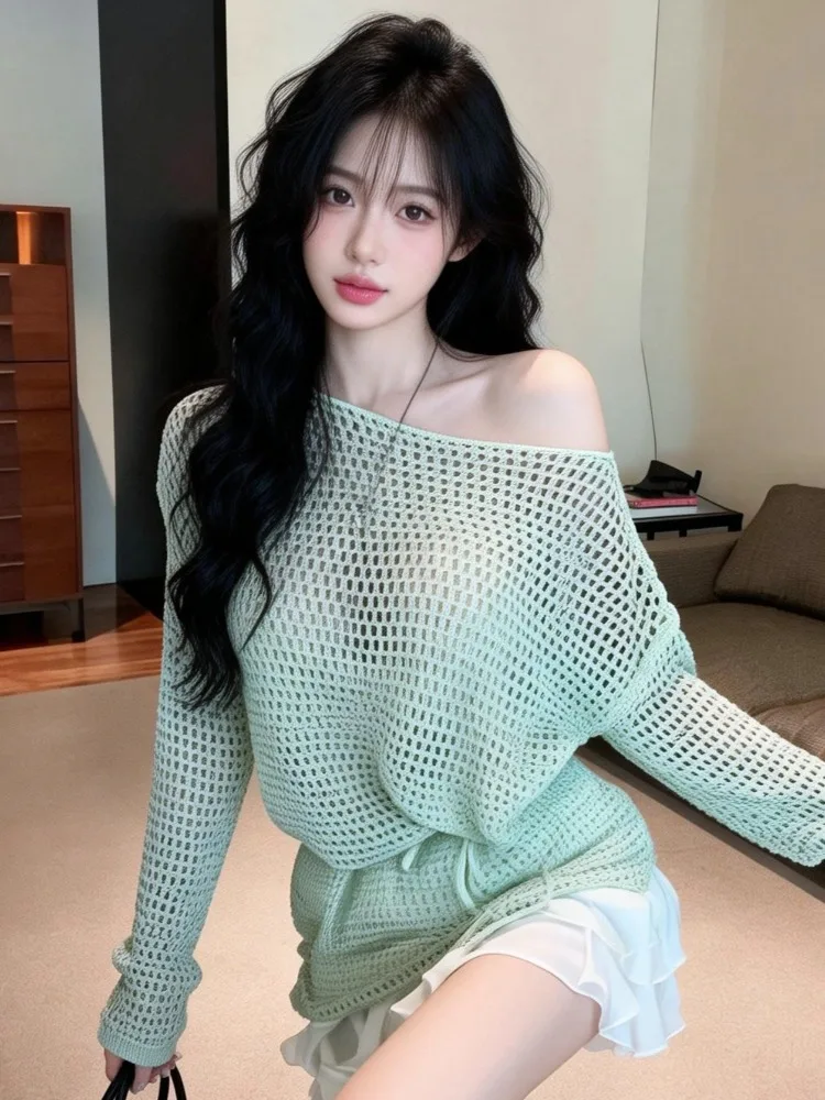 

Стильная свободная рубашка с длинным рукавом для защиты от солнца, с ажурным дизайном, повседневная, универсальная, элегантная, весенне-осенняя, для женщин.