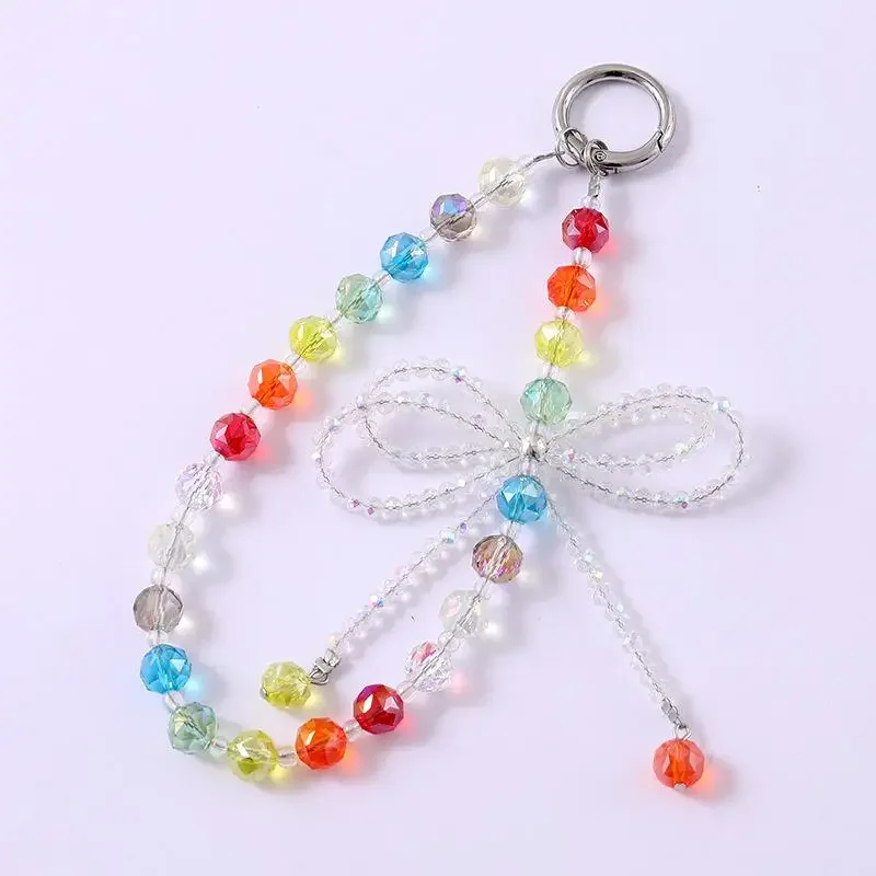 

Fashion Rainbow Crystal Bow Pendant Bead Mobile Phone Chain Crossbody Chain Wrist Strap Charm Lanyard Camera Hand Strap