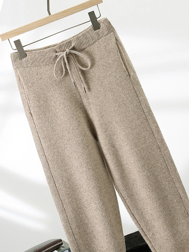 Men's Casual 100% Cashmere Pants Autumn Winter Thick Pencil pants Cashmere Knitted Trousers Basic Soft Warm Cashmere Pants