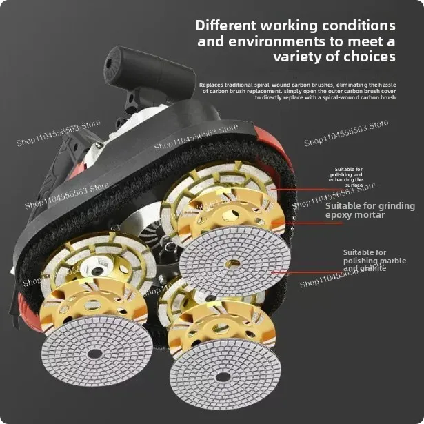 3-Head Terrazzo & Marble Floor Grinder Polisher, Concrete Edge Grinding Machine for Stone Surface Restoration, Heavy Duty