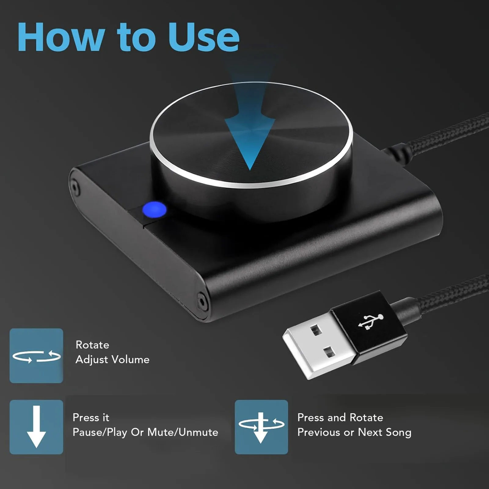 USB Volume Control Knob for PC External Media Adjustment Controller with 1 Key Mute Support for Win 7 8 10 11 Vista for Android