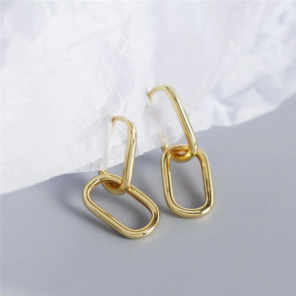 1 Pair Women Earrings Paper Clip Shape Polished Alloy Geometric Bland Style Club Party Commuting Hanging Earrings Ear Jewelry