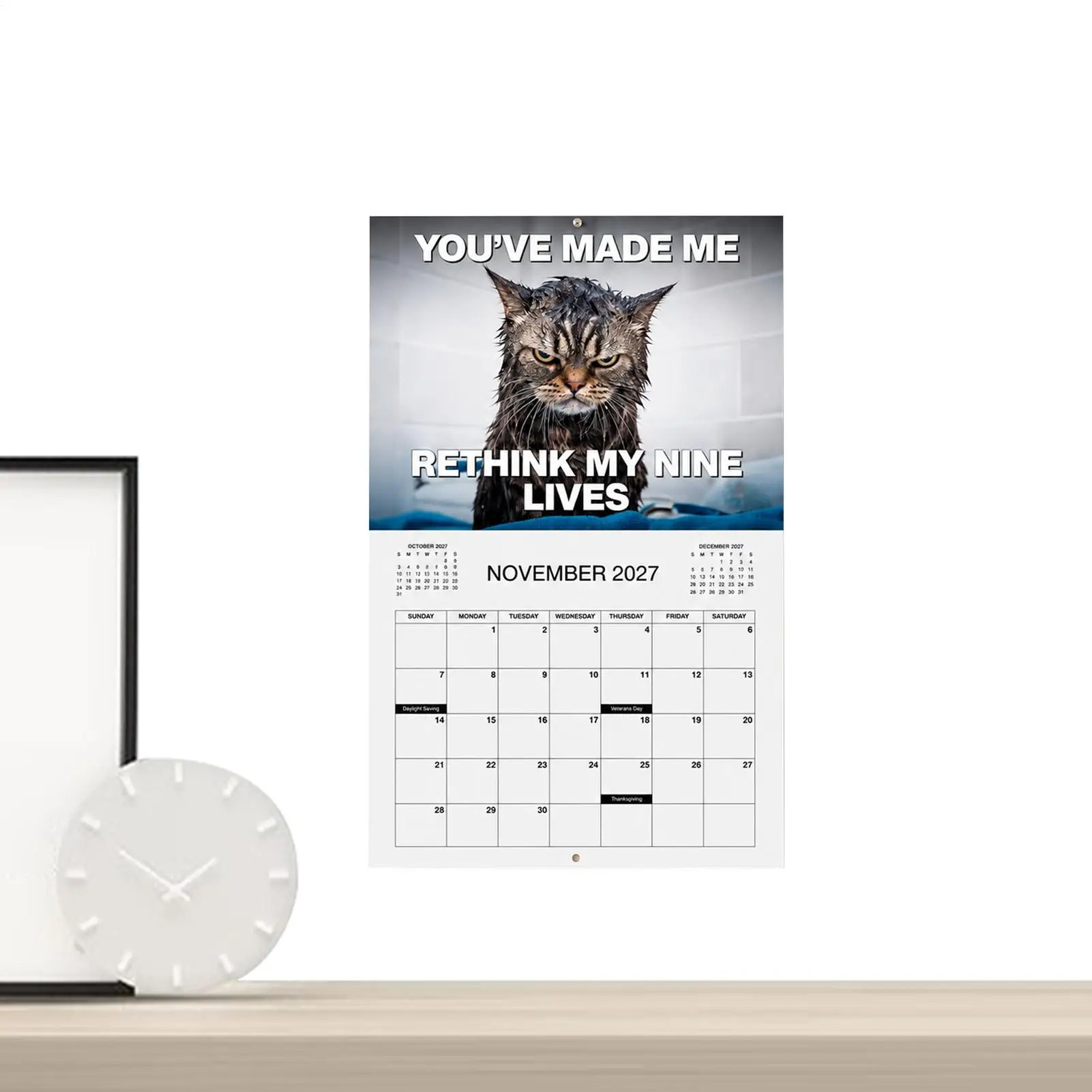 Angry Cat Calendar 2027 Funny Wall Planner Jan Dec 2027 Pissed Off Feline Calendar for Women Men Home Living Room Entryway Study