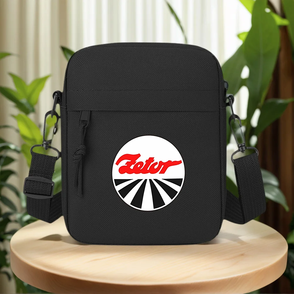 Red wordmark above black rays Men Crossbody Bag Single Shoulder Women Cartoon Anime Film Printing Design Unisex