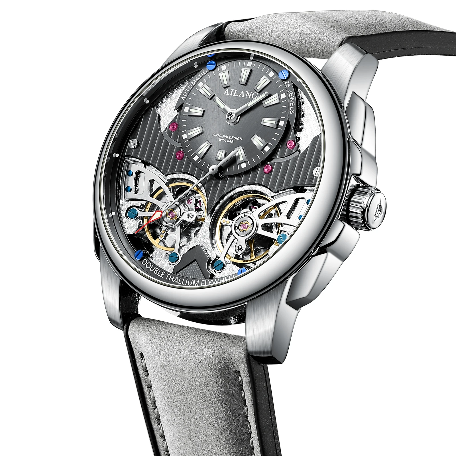 IP Style Series Ailang Men Watch Automaitc Skeleton Hollowed-Out Luminous Waterproof Watches Leather Strap Over the Top Sport