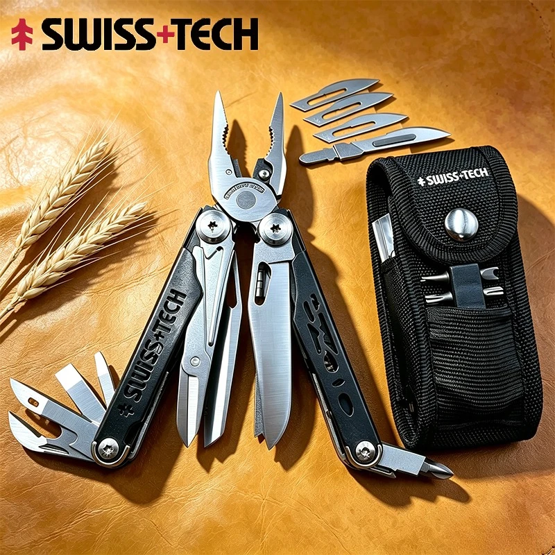 SWISS TECH 37 In 1 Multi-tool Pliers Replaceable Saw Blade EDC Outdoor Camping Survival Equipment Folding Multi Tool