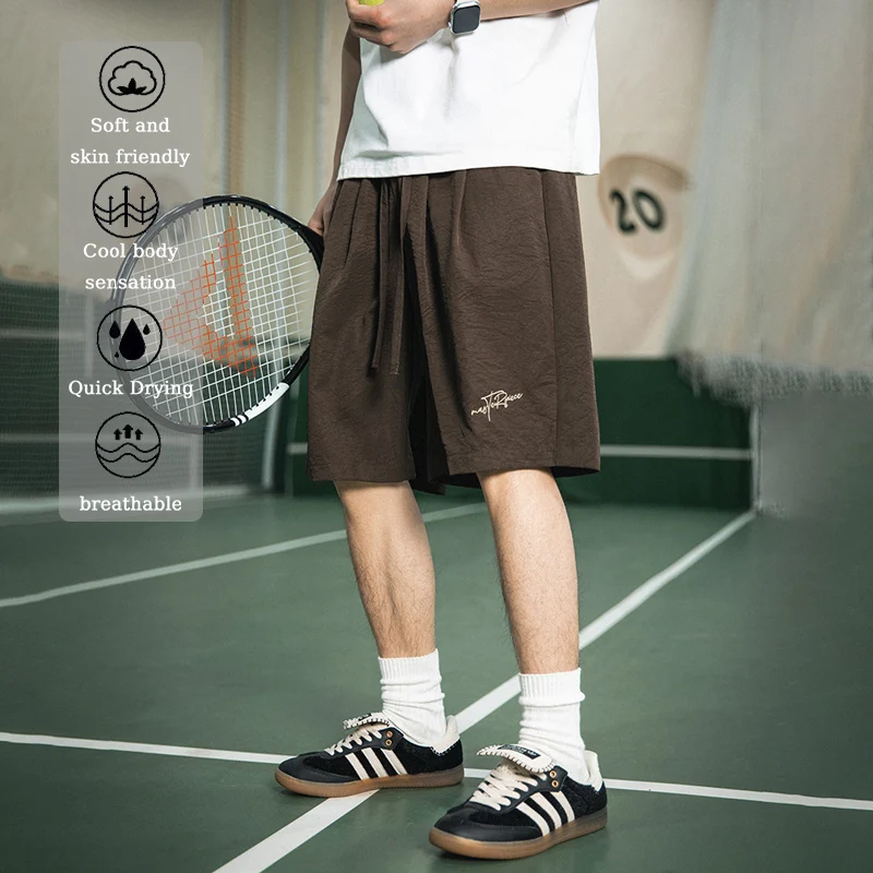 TFETTERS Brand Vintage Embroidery Men Casual Shorts 2026 Summer New Motion Tennis Shorts for Mans American Popular Male Clothes