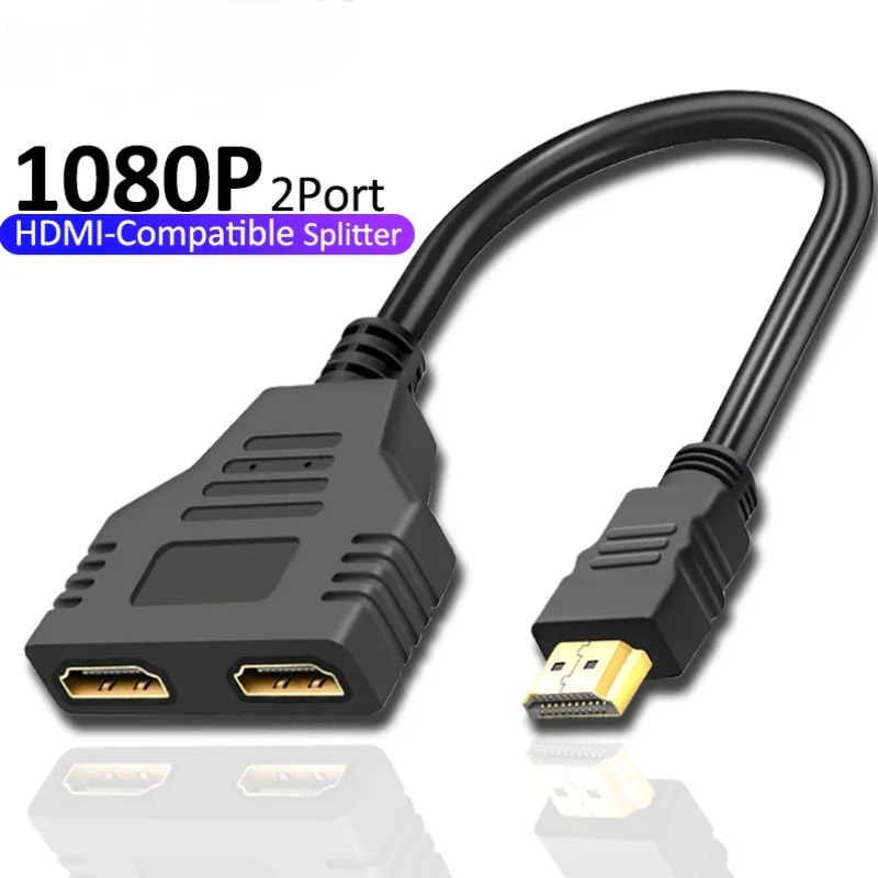 1 In 2 Out Cable 2 Dual Port Hdmi-Compatible Cable Splitter 1080P Y Splitter Adapter for Lcd Tv Box Ps3 Hdmi-Compatible Splitter