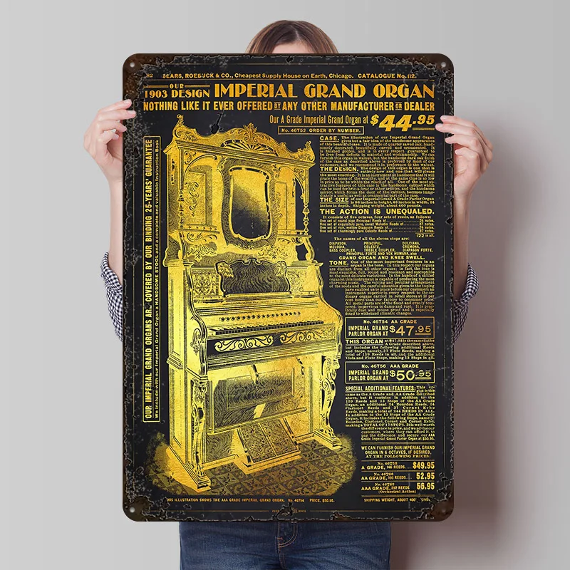 1902 Imperial Grand Organ Advertisement Poster Customized Vintage Metal Signs Wall Art Retro Tin Plaque for Home Decorations