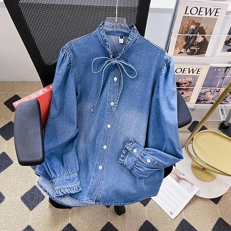 2023 Fall Spring New Soft Denim Retro Loose Casual Top Women\'s Shirt Cowboys Blouse