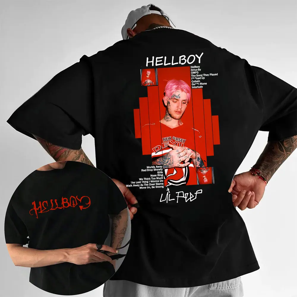 

Rapper Lil Peep Hellboy Album Graphic T Shirt Men Women Hip Hop Fashion Oversized Short Sleeve T Shirts Men's Cotton T-shirts