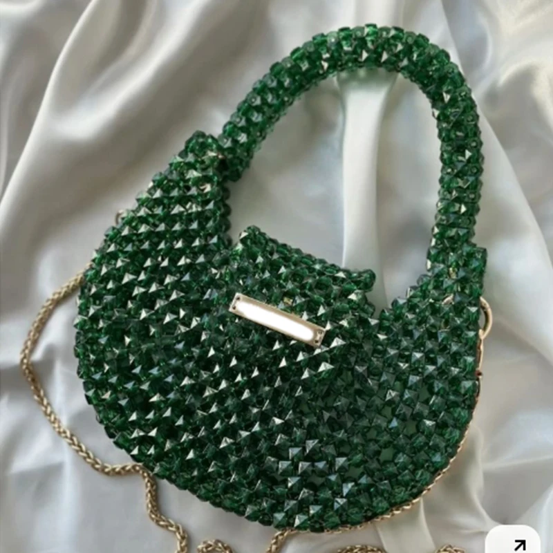 

Small Niche Design Semi-circular Women's Bag Fashionable Bead Production Handheld Shoulder Bags Customizable Color Wholesale