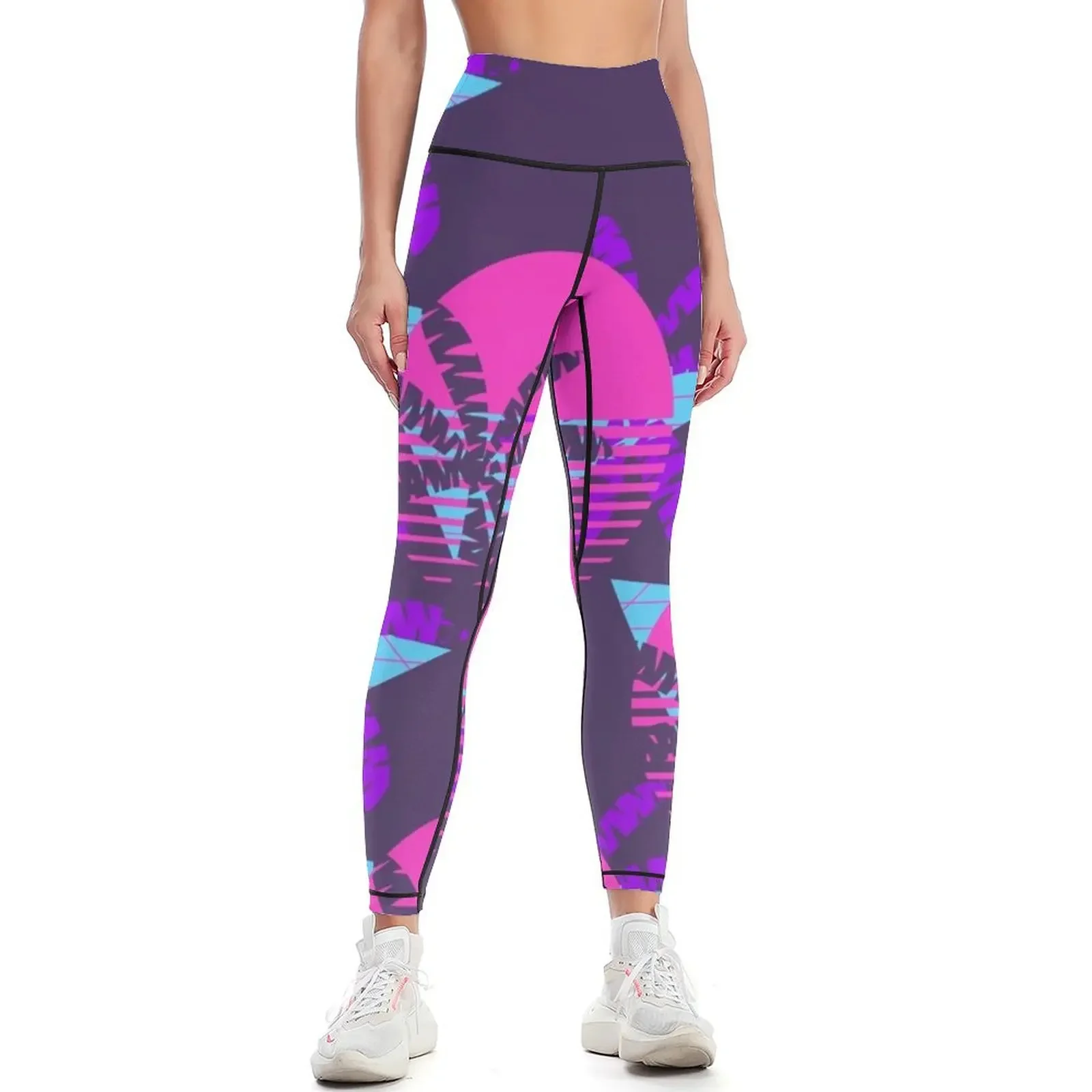 

Futuristic palm tree and sun seamless pattern. Synthwave Leggings Women's gym sports for push up sport set Womens Leggings
