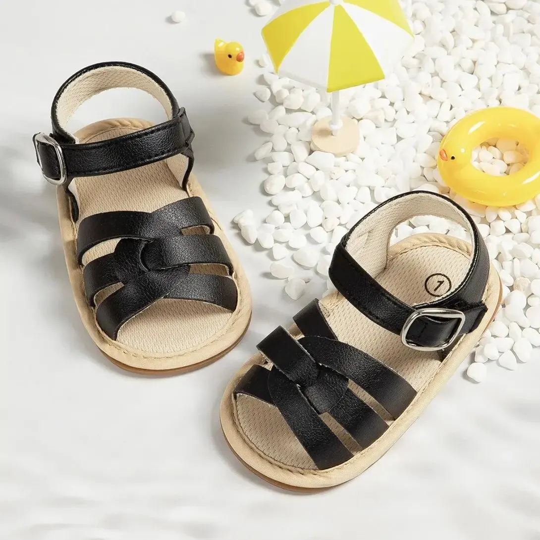 Meckior Summer Baby Garden Sandals Retro Style PU Leather Baby Boy Girl Shoes Rubber Sole Infant Toddler Non-Slip First Walkers