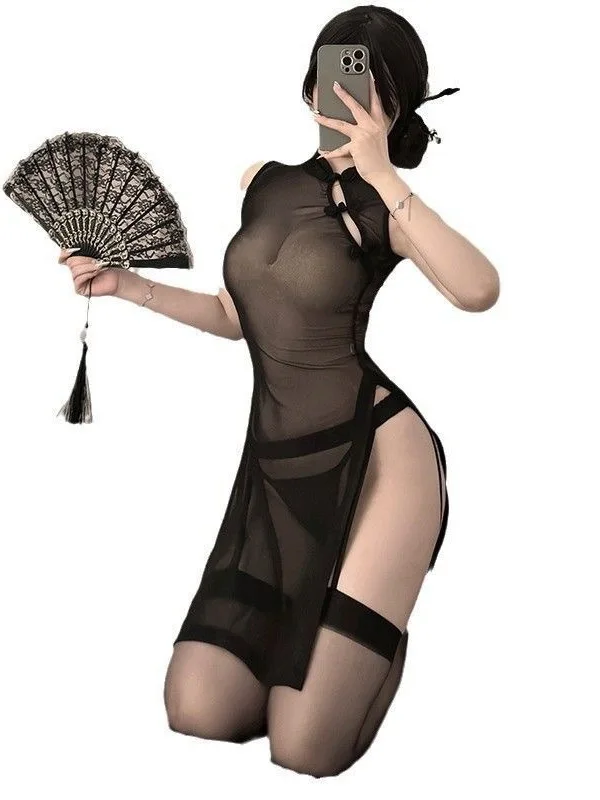 Sexy conjunto apaixonado, sexy tentação malha puro desejo uniforme vestido de comissário de bordo elegante malha renda doce quente sexy vestido r7hm