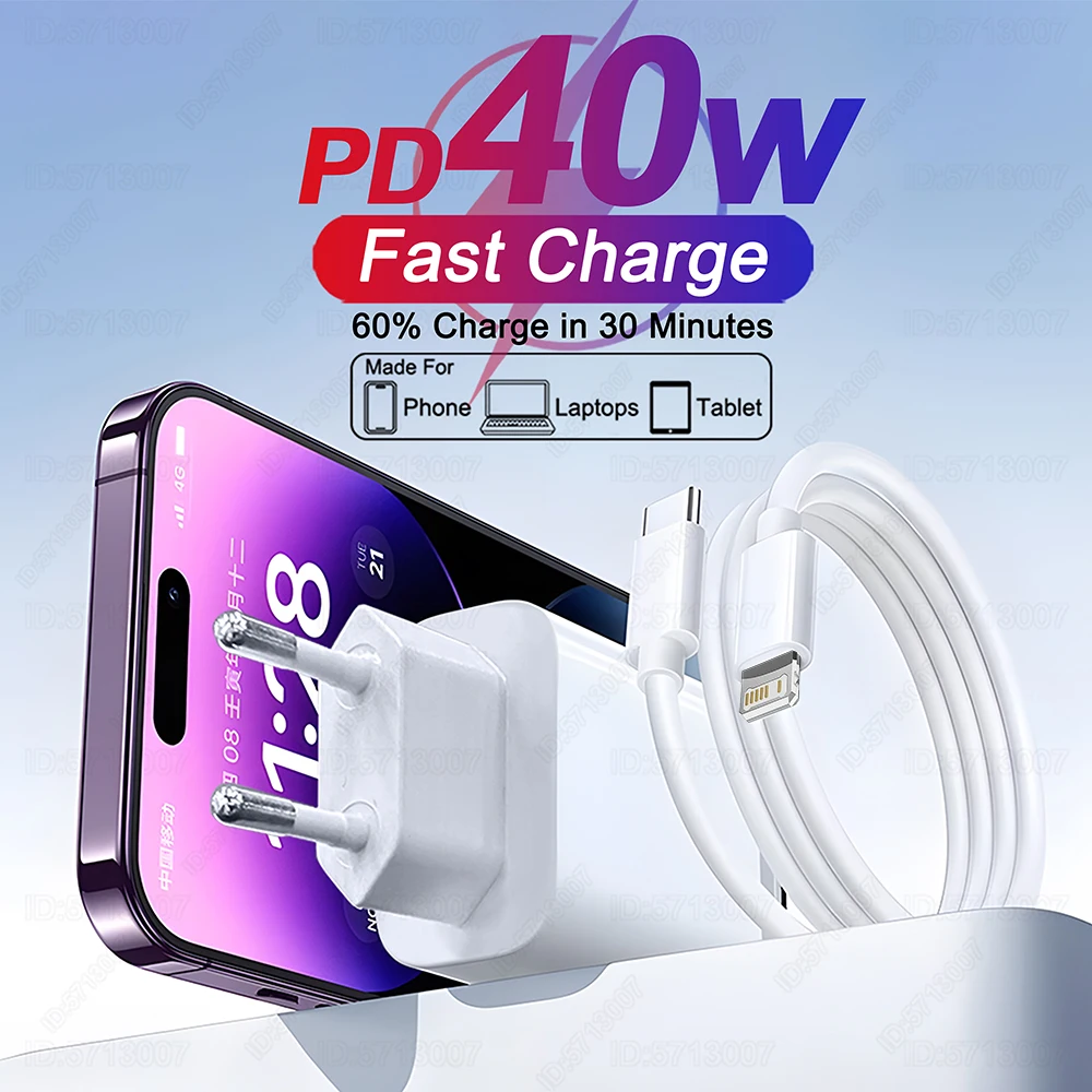 PD 40W For Apple Fast Charger For iPhone 11 12 13 14 15 16 Pro Max XR X XS 8 Plus Phone Charger Cable Fast Charging Accessories