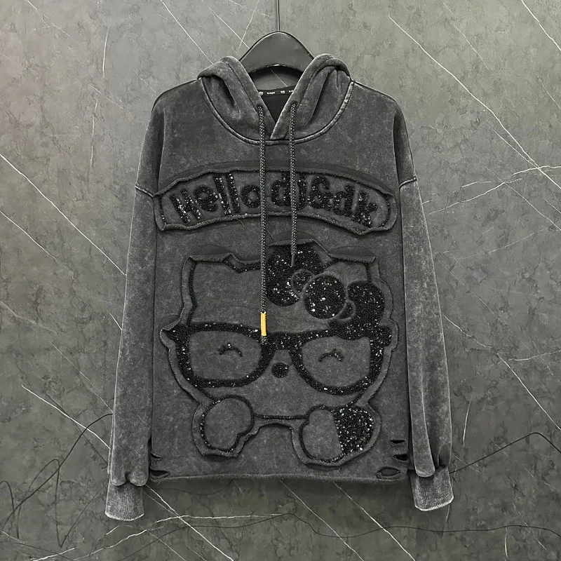 2025 Autumn Heavy Industry New Cartoon Hooded Sweatshirt For Women's Loose Casual Sweet Style Versatile Pullover Top Sudaderas