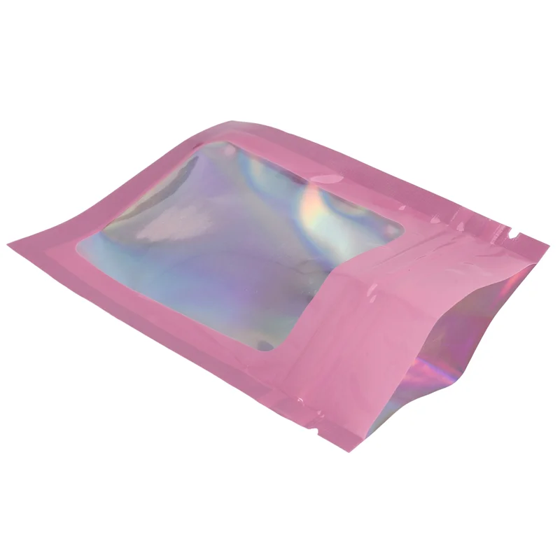QWE-200 Pcs Smell Proof Mylar Bags Holographic Packaging Bags, Resealable Odor Proof Bags Foil Pouch Bags For Food Storage