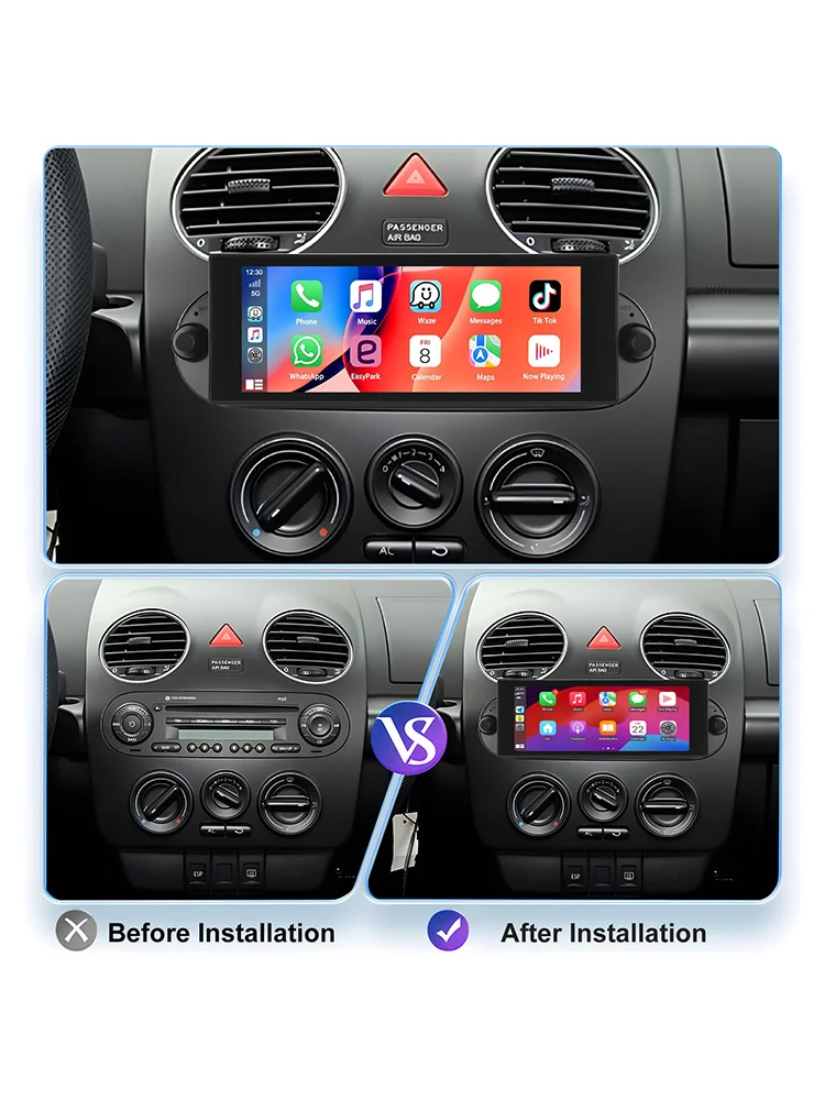 ESSGOO 6,86-Zoll-Autoradio für VW Beetle 2000-2012, kabellos und kabelgebunden, Android Auto, Carplay, Autoradio, 4GB 64GB MT8163 4Core, GPS, RDS, Multimedia-Player, unterstützt Bluetooth, WLAN,