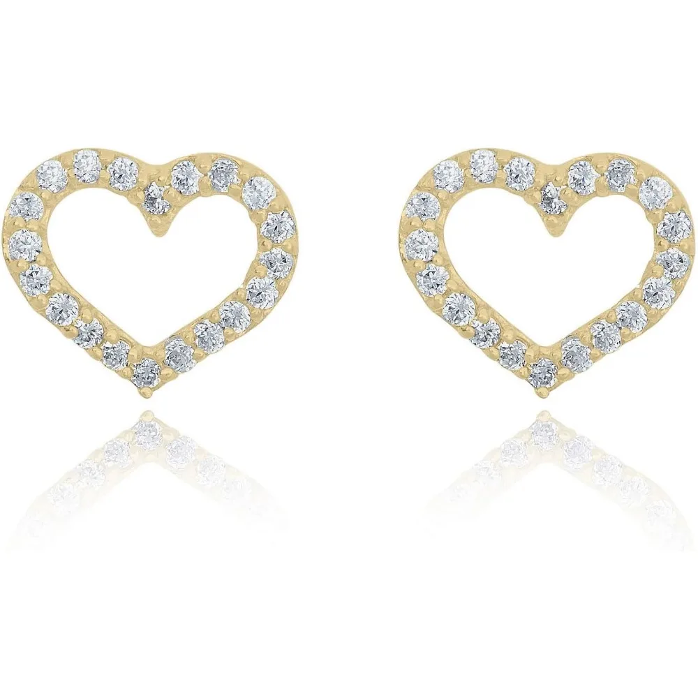 

AVORA 10K Gold Heart Simulated Diamond CZ Stud Earrings - Yellow or White Gold