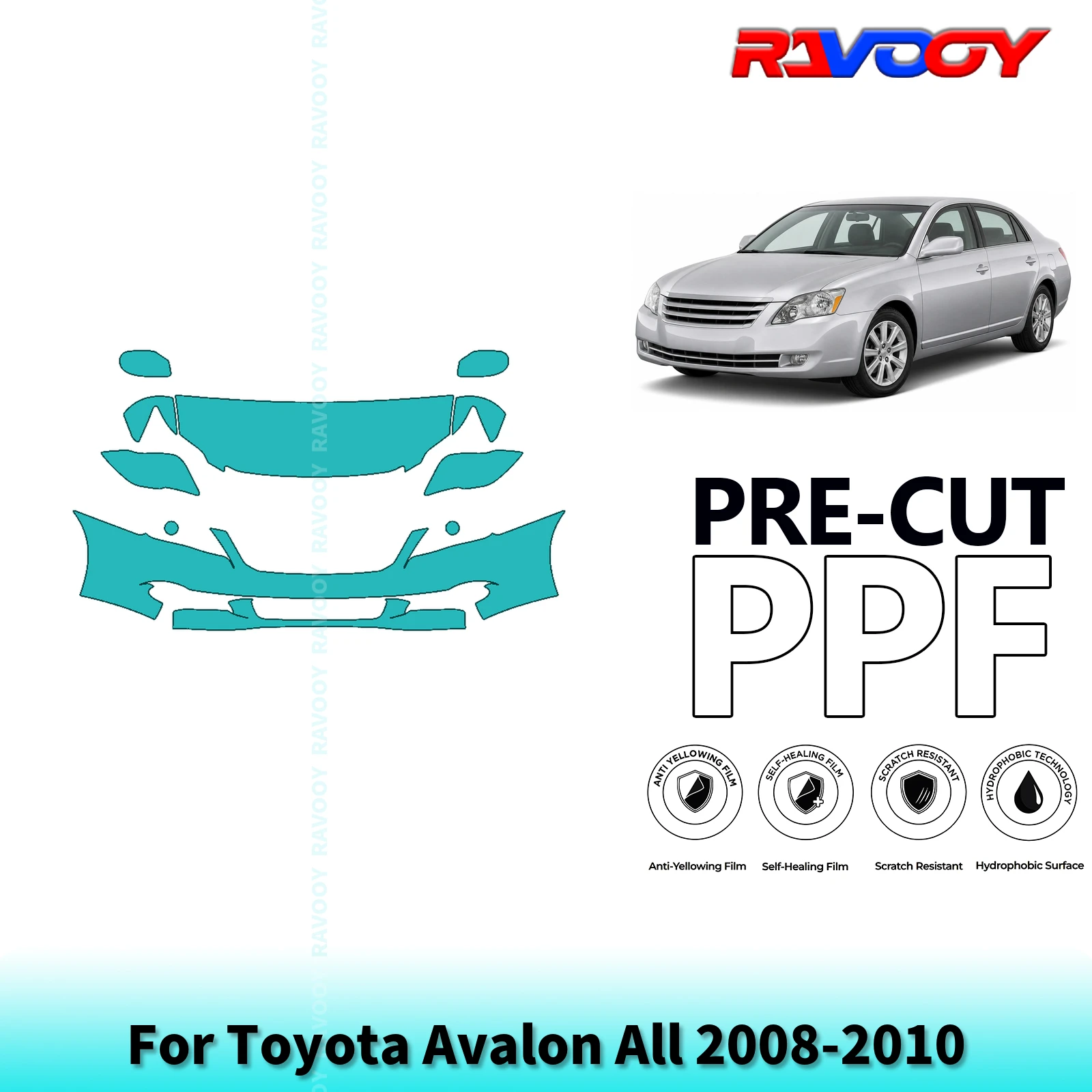 For Toyota Avalon All 2008-2010 Partial Front 8.5Mil Pre-Cut Paint Protection Film PPF Clear Bra Kit | Clear/Matte/Black Options