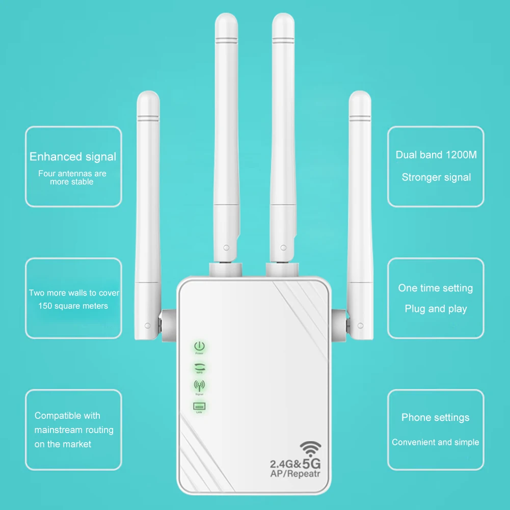 مكرر واي فاي لاسلكي مزدوج النطاق ، و Mbps ، معزز إشارة واي فاي ، G ، موسع نطاق الإنترنت 5G ، منفذ LAN و WAN للمنزل والمكتب