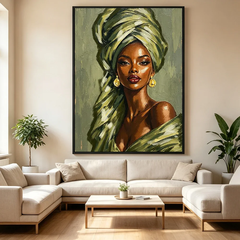 Multiple sizes 1pc frameless Canvas Painting,African American Woman Portrait Canvas Painting Wall Art Ethnic Black Women Poster