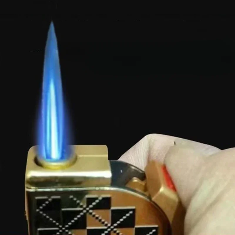 

Square Metal Cigarette Lighter for Men Windproof Blue Flame Inflatable Durable Trendy Smoking Tool Wholesale