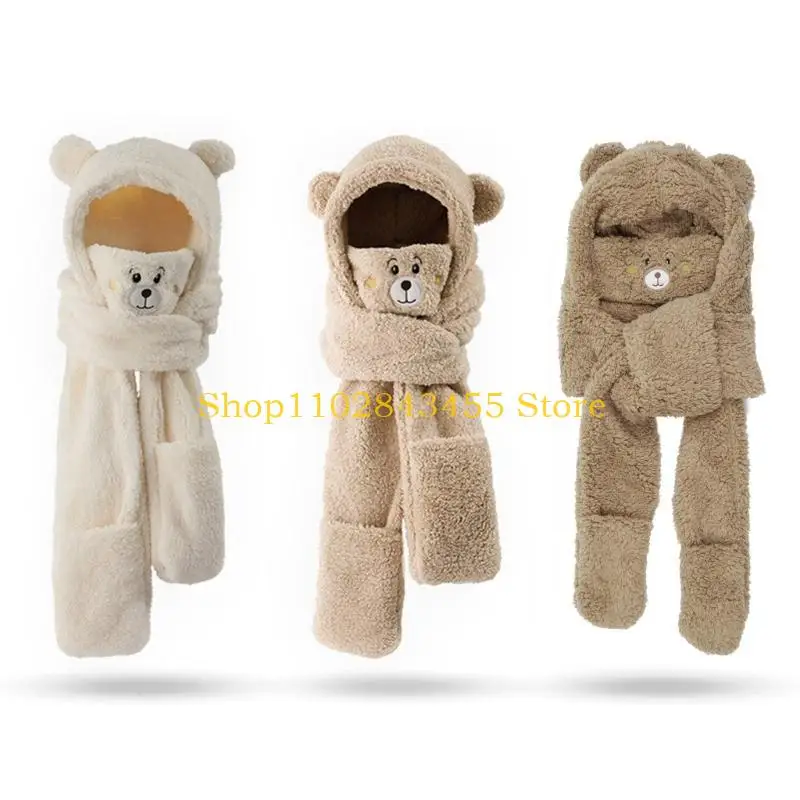 49MC 4 in 1 Women Teens Hat Gloves Mask Scarf Set Winter Beanie Autumn Warm Adult Scarf Glove Hat Warmth Gift for Girlfriend