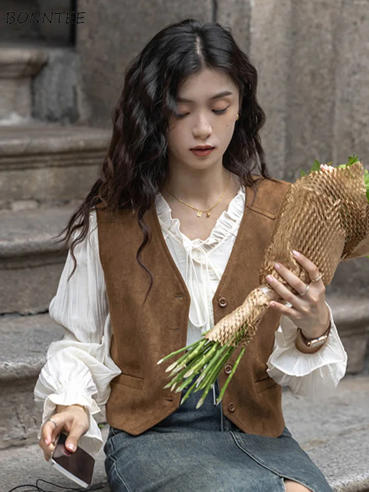 

Vintage Vest Women Simple Versatile Spring Autumn Coat All-match Korean Fashion Casual Outwear Temper Aesthetic Chic Daily Ins