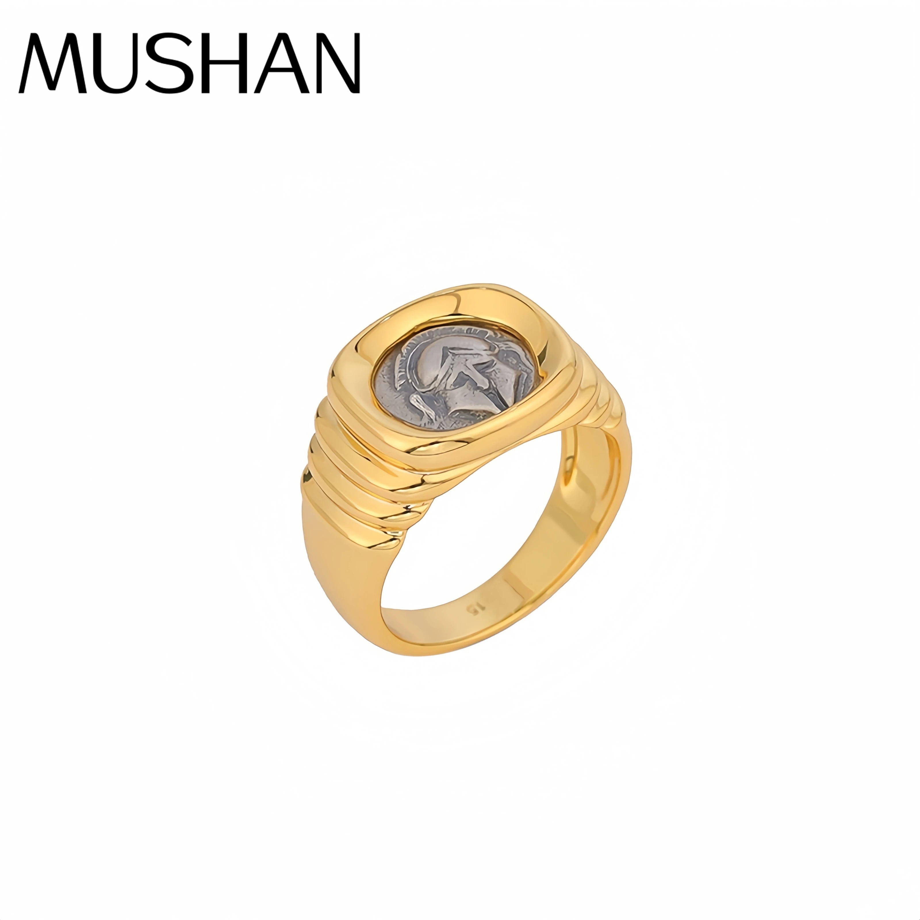 

Mushan Luxury Brand High Quality Spartan Ancient Coin Ring With Pure Silver Gold Plating Women Fashion Ring Jewelry