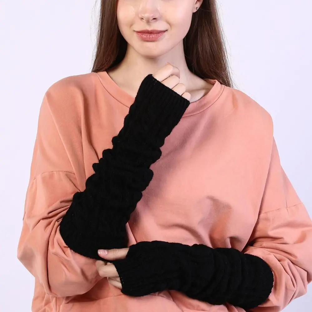 أصابع طويلة قفازات المعصم مدفئات للذراع الأكمام كاذبة قفازات محبوكة التقلبات شكل إصبع الأكمام غطاء نصف اصبع قفازات الفتيات #5