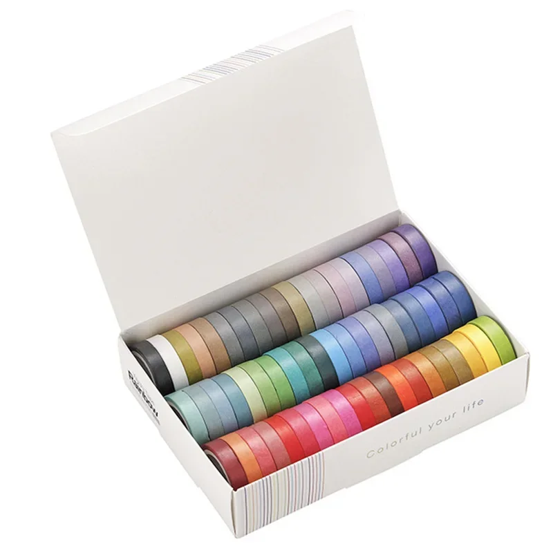 

60Pcs Solid Color Washi Tape Set, Rainbow Decorative Masking Tape for Diary Scrapbook Gift DIY Craft Stationery Supplies