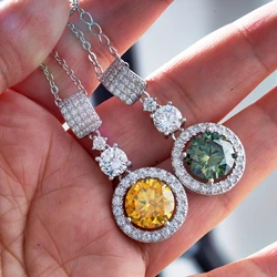 5ct moissanite diamond pendant necklace with certificate blue green pink color round shape d color vvs moissanite jewerly gift