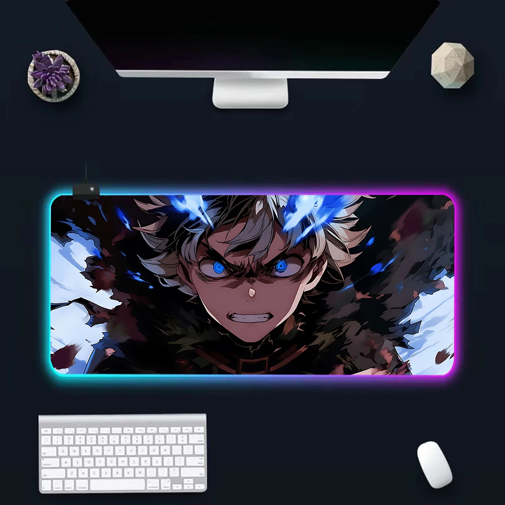 Anime Clover juvenile Asta RGB Pc Gamer Keyboard Mouse Pad Mousepad LED Glowing Mouse Mats Rubber Gaming Computer Mausepad