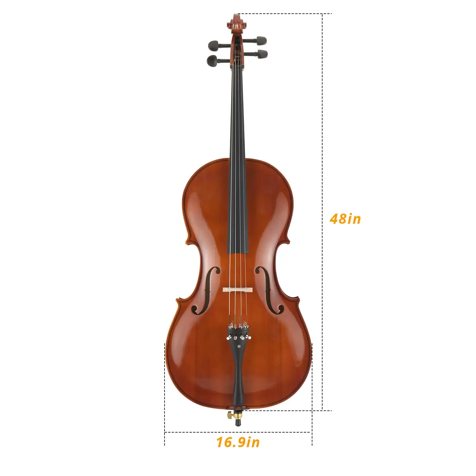 4/4 Natural Spruce Cello with Tiger Pattern - Includes Bag, Bow, Rosin, Bridge & Strings