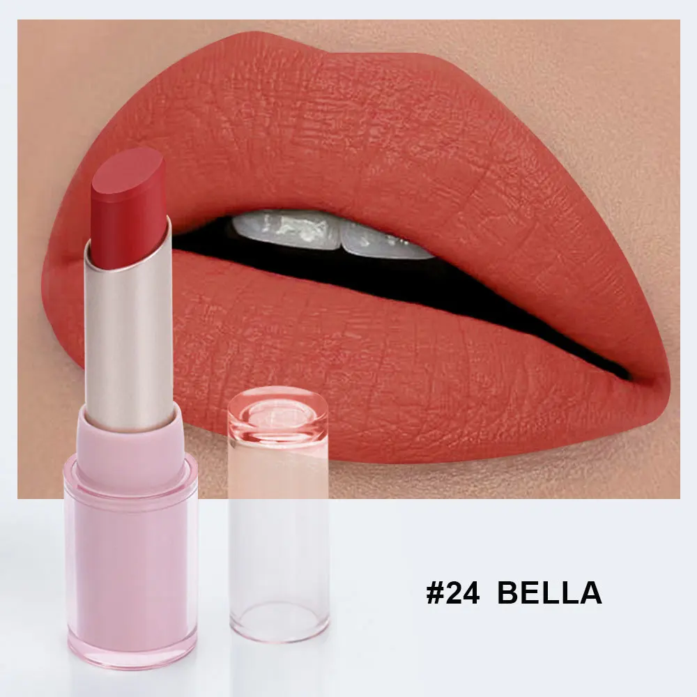 ฉลากส่วนตัว Matte ลิปสติก Nude Peach Brown Cherry Shades Velvety Smooth Long-Lasting Rich Pigment ลิปสติกสีชมพู