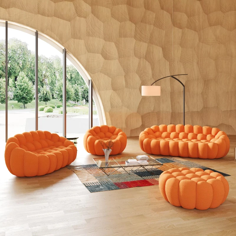

Living Room Furniture Modern Designer 3D Honeycomb Mesh Fabric Orange Bubble Sofa 3 Seater Football Sofas Couch