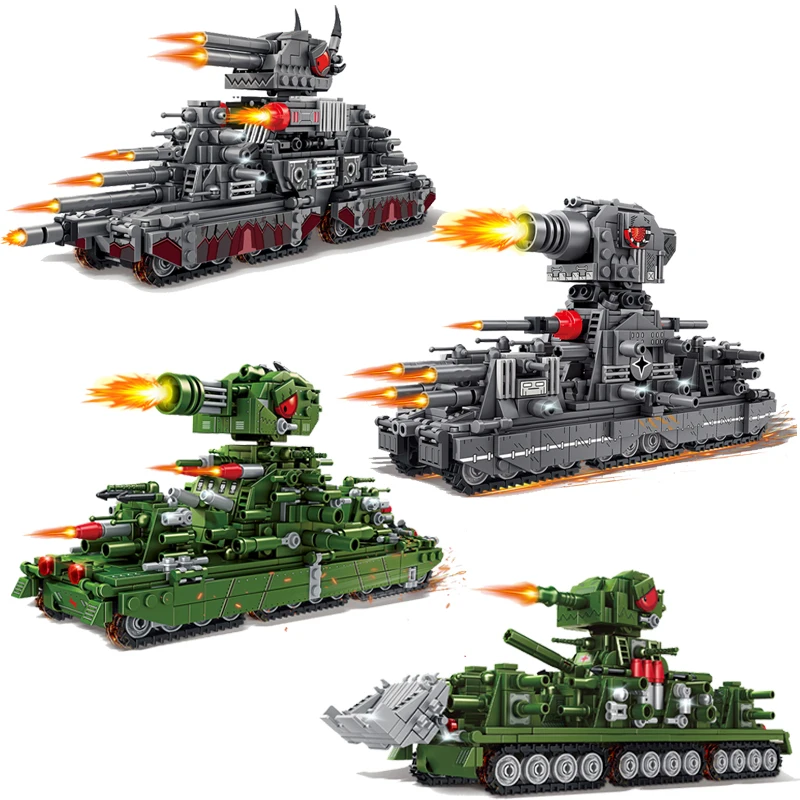 MOC War Games World of Tanks Building Blocks WW2 Military Army Tank KV44 KV99 Tank Model  Rotating Turret Heavy Tank Weapon Toys