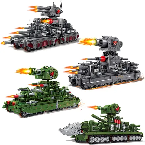 MOC War Games World of Tanks Building Blocks WW2 Military Army Tank KV44 KV99 Tank Model  Rotating Turret Heavy Tank Weapon Toys