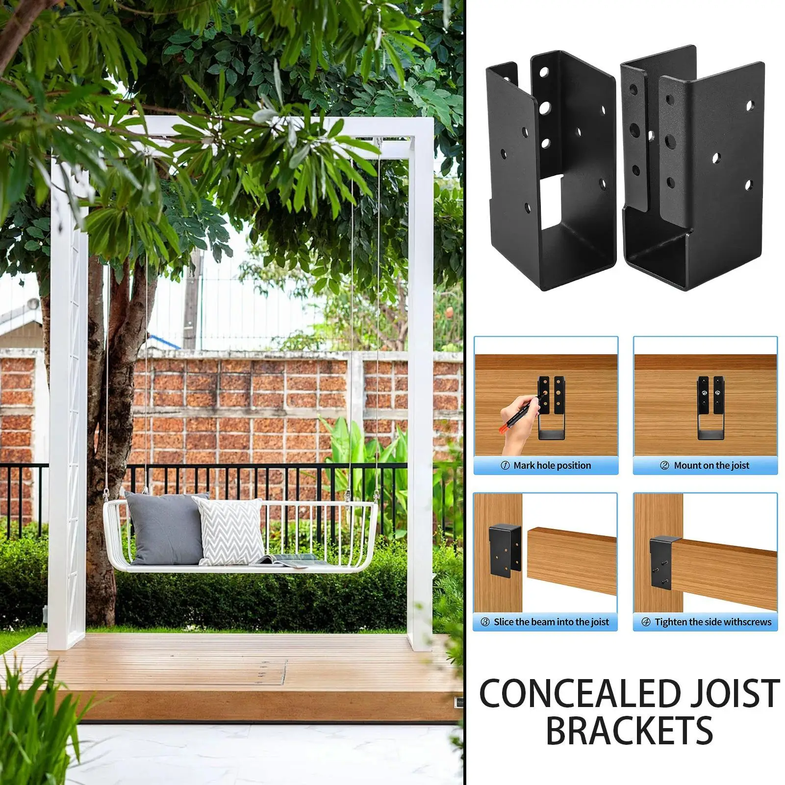 Joist Hanger 2x4 Woodwork Concealed-Flange Hanger Heavy Duty Joist Brackets Set of 2 Woodwork Beam Support for Pergola Handrail